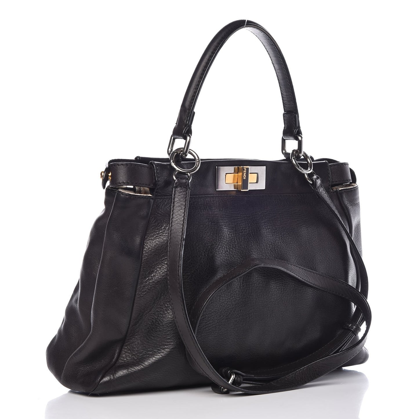 Calfskin Calf Hair Leopard Print Medium Peekaboo Iconic Satchel Black