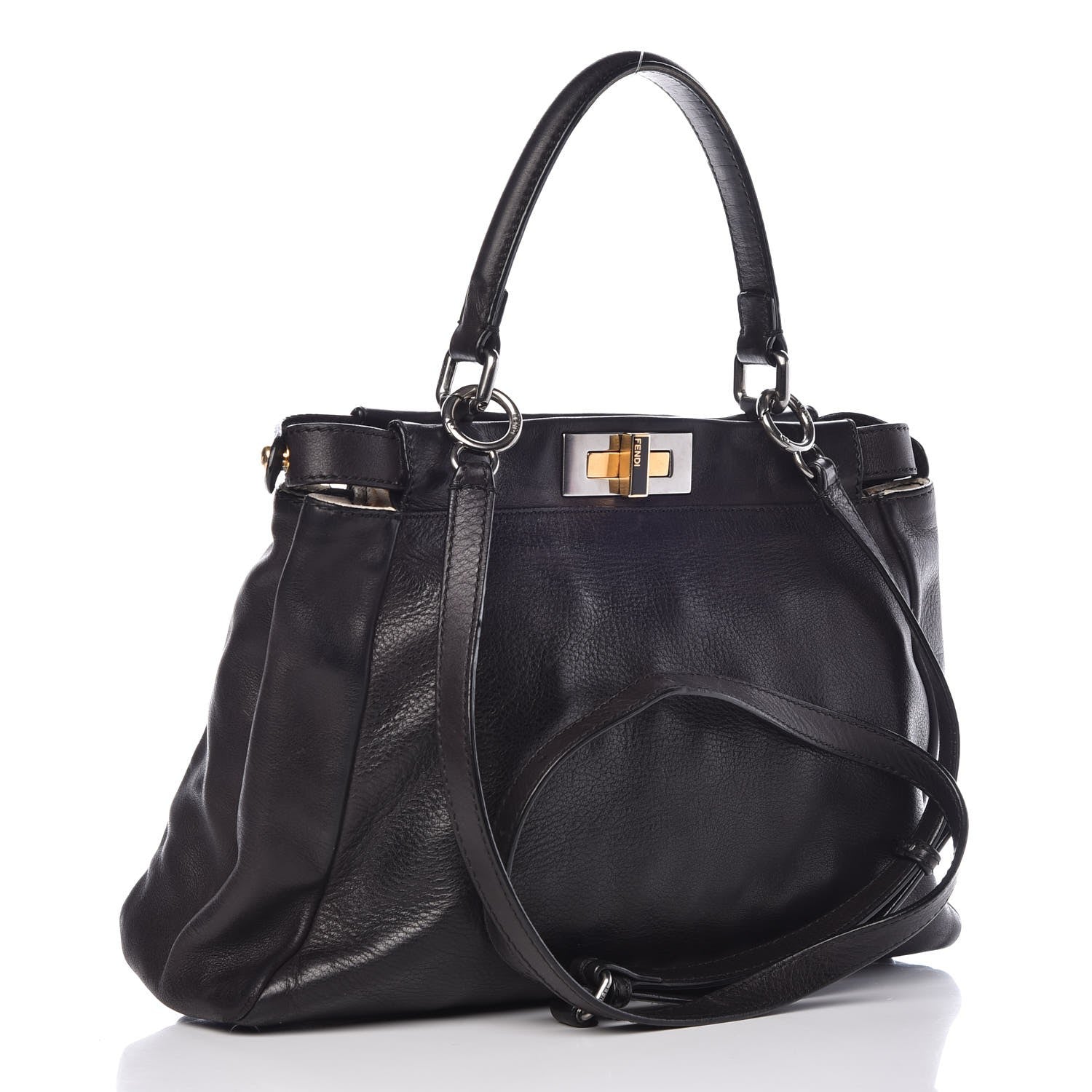 Fendi Calfskin Calf Hair Leopard Print Medium Peekaboo Iconic Satchel Black 5 of 16