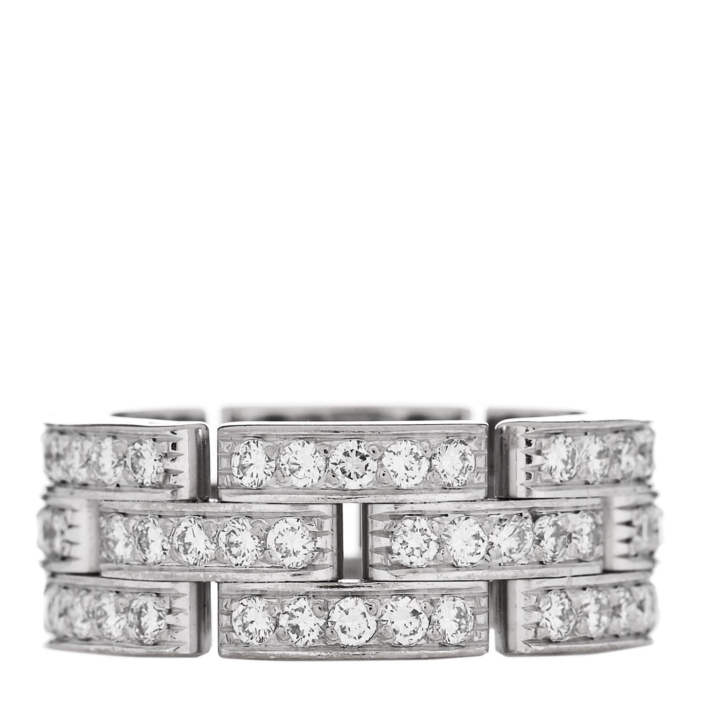 18K White Gold Diamond Maillon Panthere 3 Rows Paved Ring 53 6.25