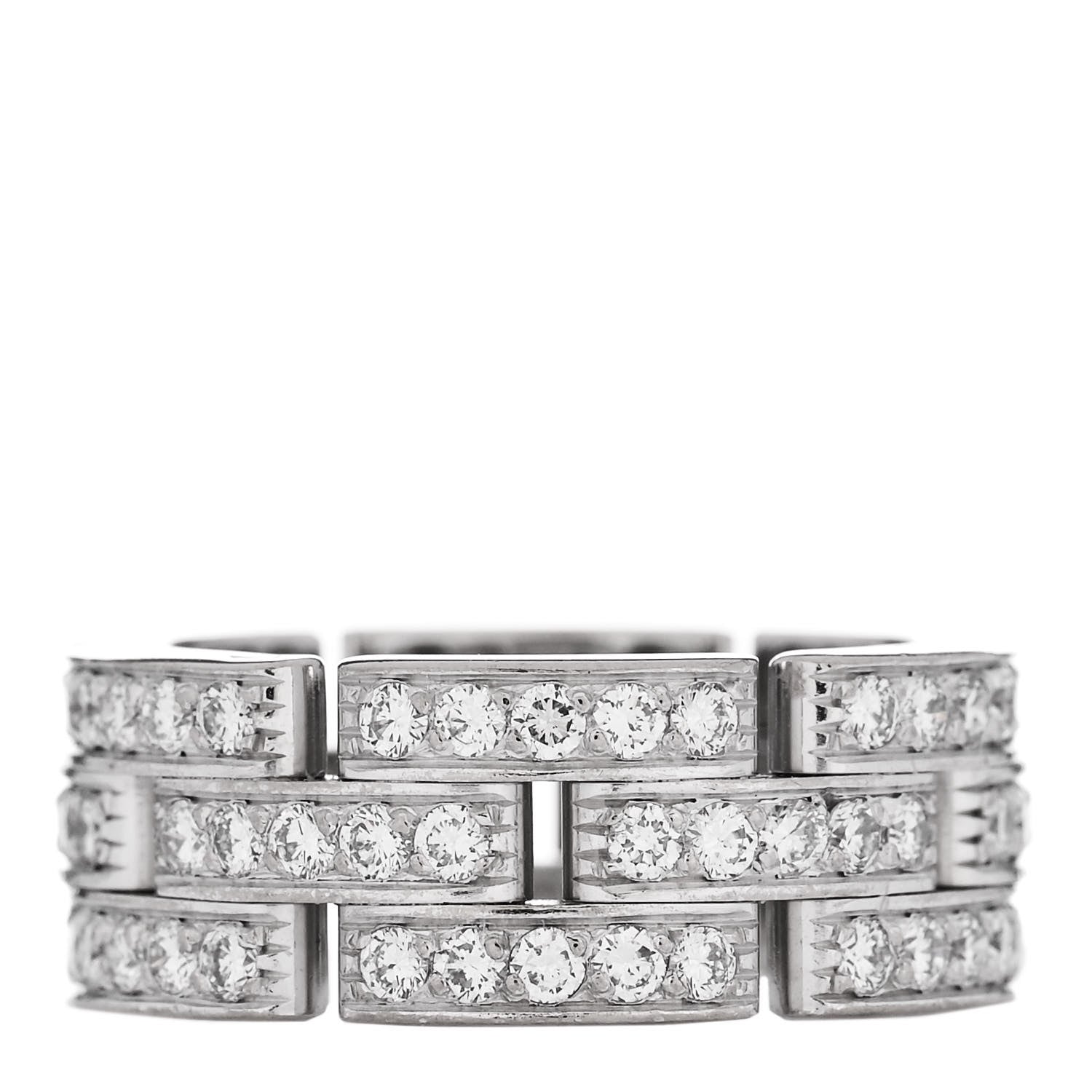 Cartier 18K White Gold Diamond Maillon Panthere 3 Rows Paved Ring 53 6.25 3 of 4