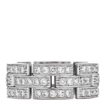 Cartier 18K White Gold Diamond Maillon Panthere 3 Rows Paved Ring 53 6.25 3 of 4