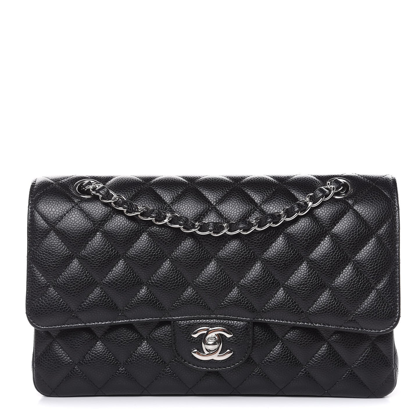 Caviar Quilted Medium Double Flap Black
