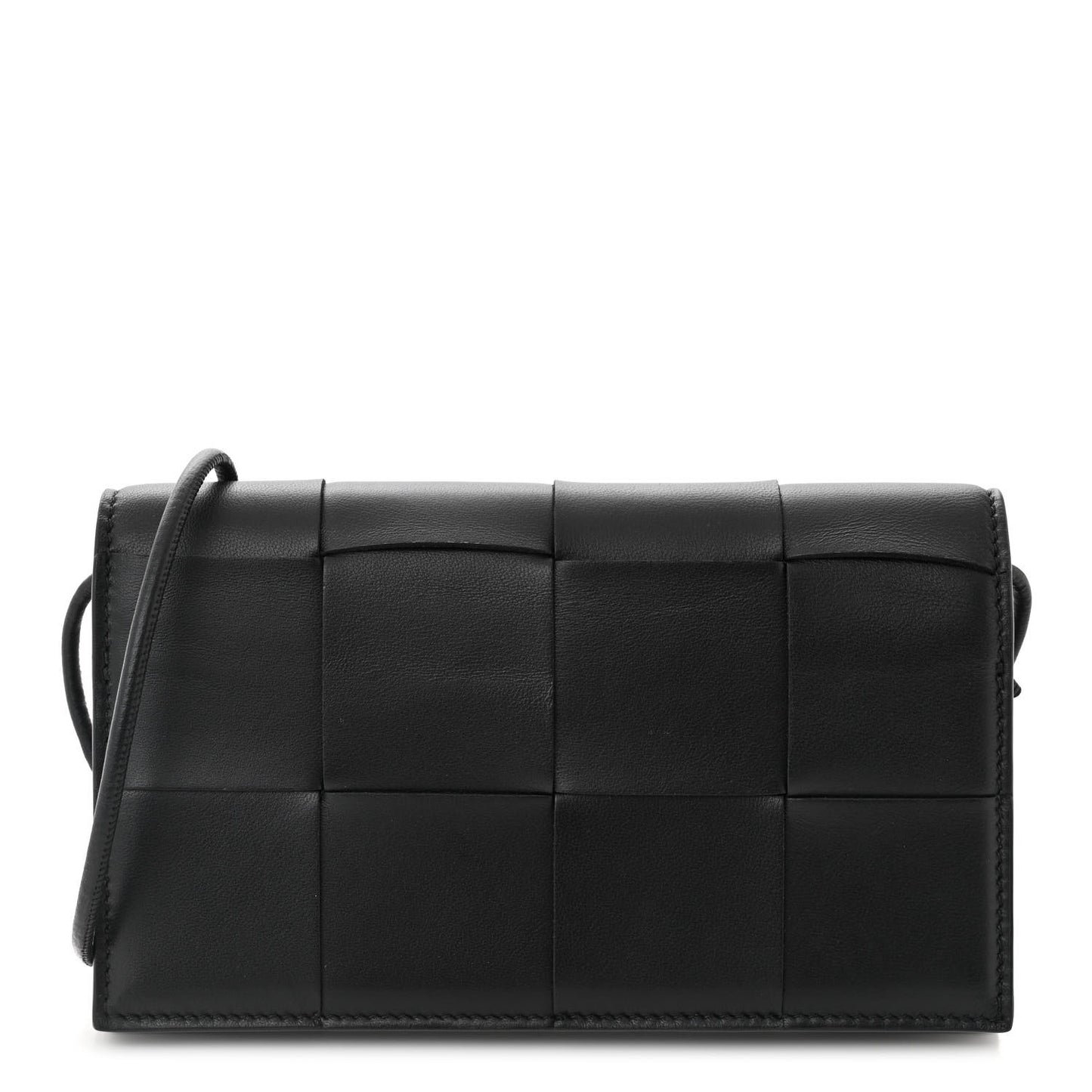 Lambskin Maxi Intreccio Cassette Wallet On Strap Black