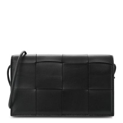 Bottega Veneta Lambskin Maxi Intreccio Cassette Wallet On Strap Black 1 of 10