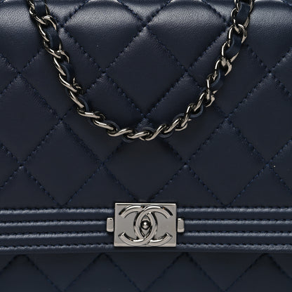 Chanel Lambskin Quilted Boy Wallet On Chain WOC Navy Blue 9 of 11
