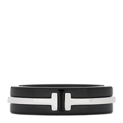 Tiffany Sterling Silver Titanium Tiffany T Wide Band Ring 56 7.5 1 of 5