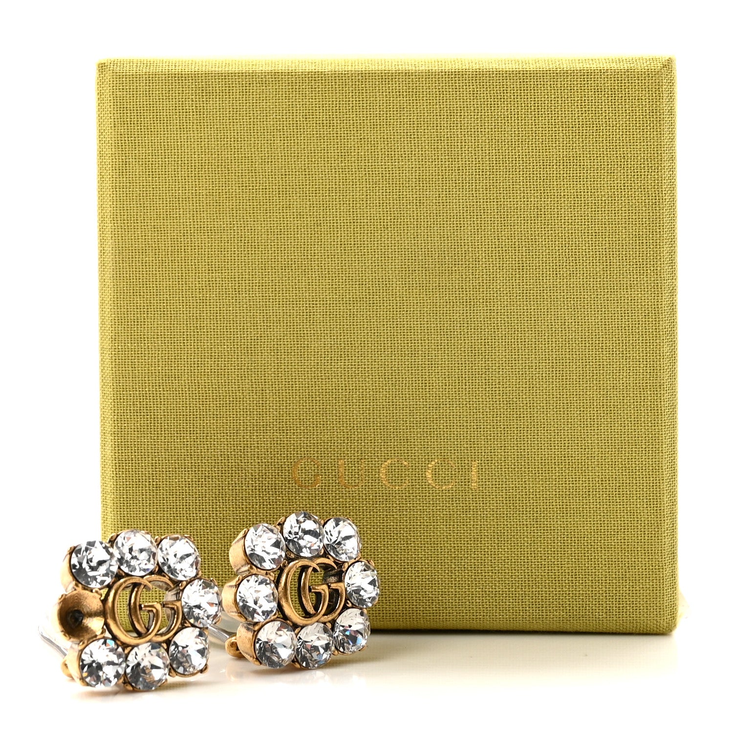 Gucci Metal Crystal Double G Clip On Earrings Aged Gold 6 of 6