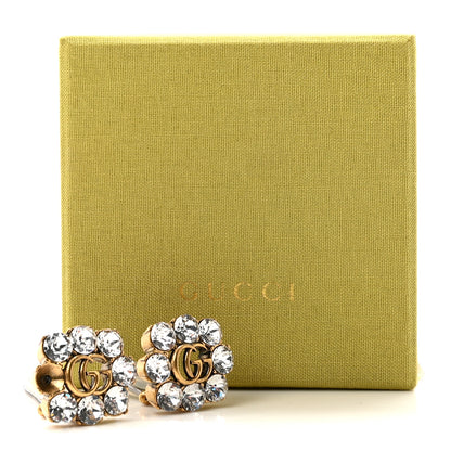 Gucci Metal Crystal Double G Clip On Earrings Aged Gold 6 of 6