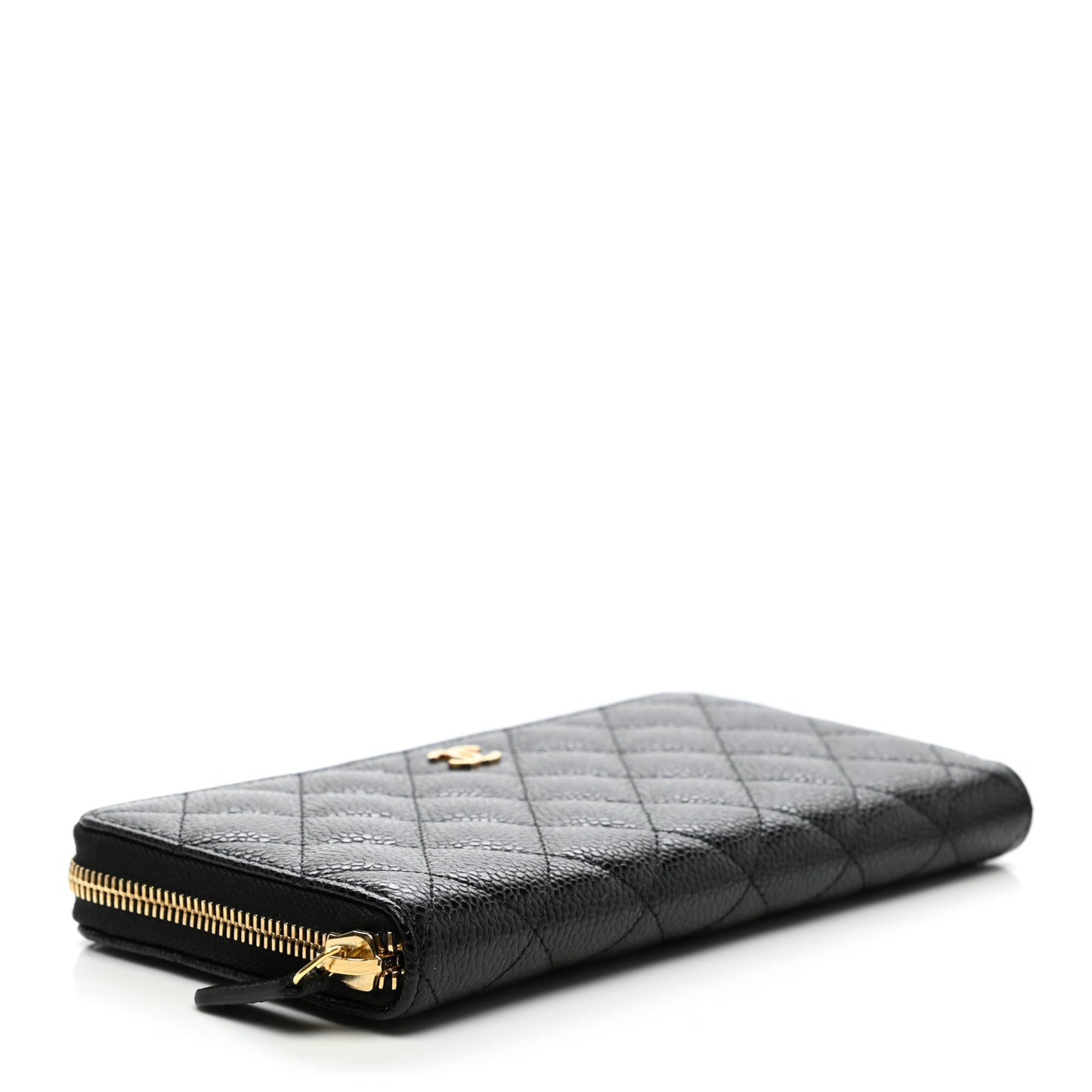 Caviar Quilted Large Gusset Zip Around Wallet Black