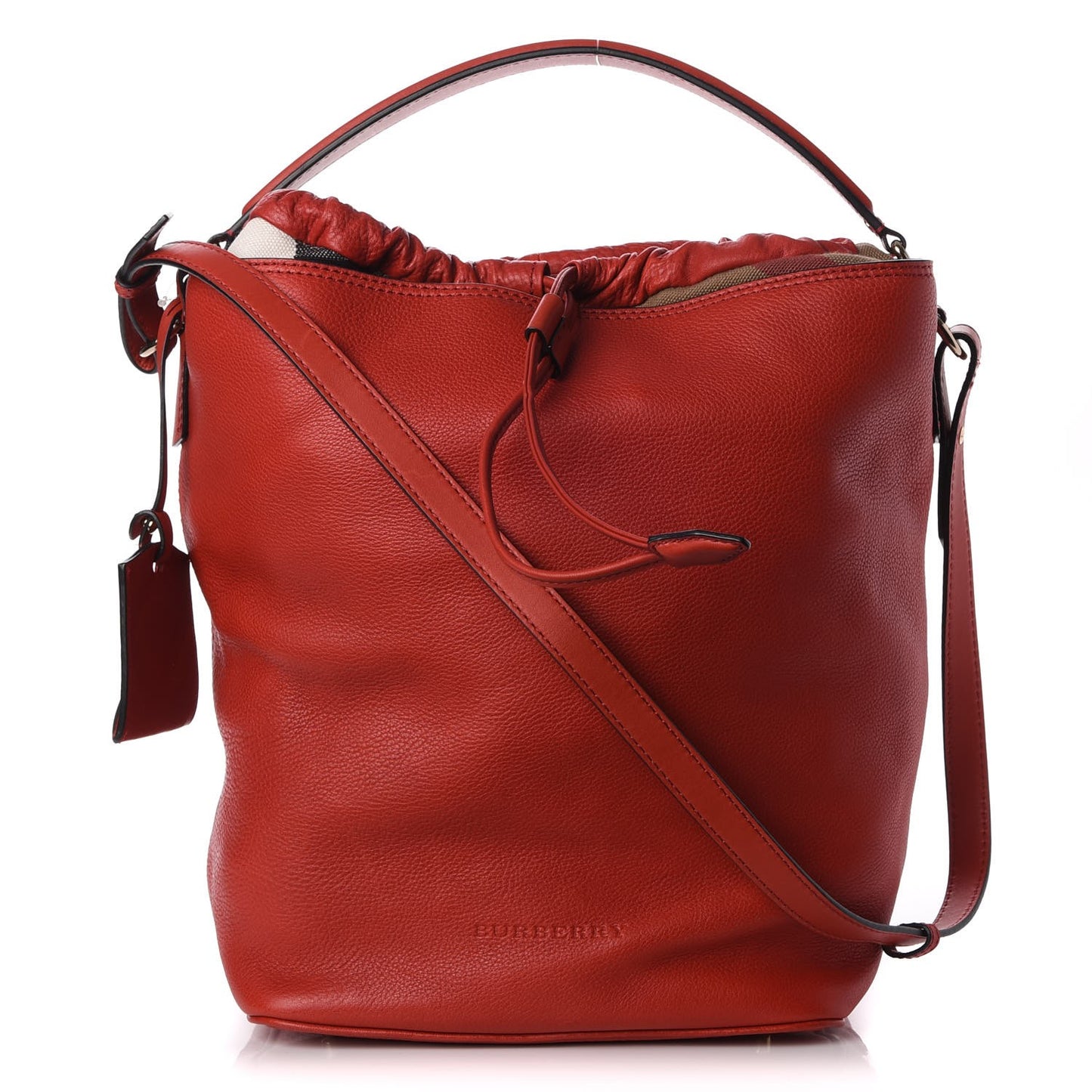 Grainy Calf Bucket Shoulder Bag Red