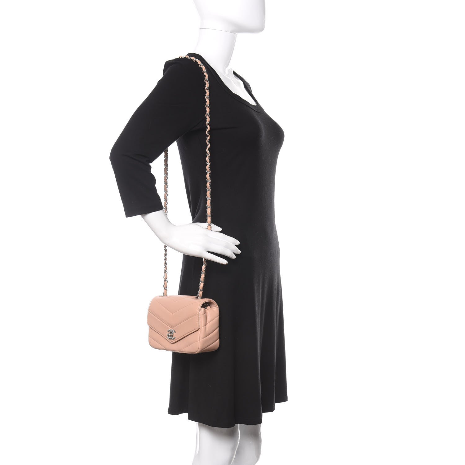 Chanel Caviar Chevron Quilted Small Single Flap Light Pink 2 of 12