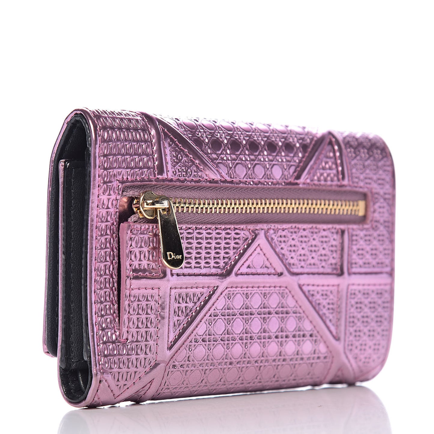 Metallic Patent Micro-Cannage Diorama Elancee Wallet Pink
