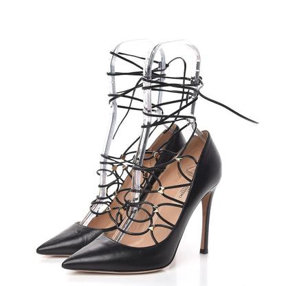 Valentino Garavani Nappa Rockstud Gladiator Lace Up Pumps 37 Black 3 of 11