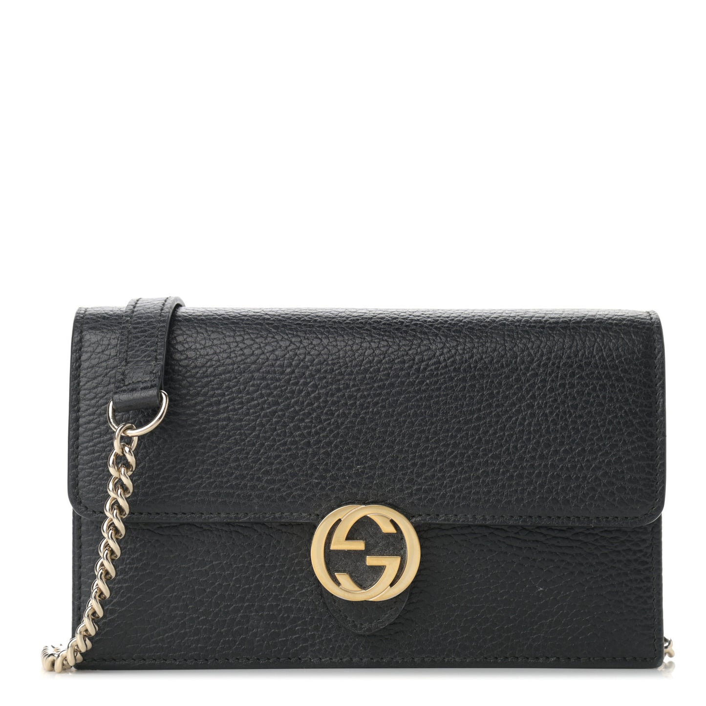 Dollar Calfskin Interlocking G Chain Wallet Black