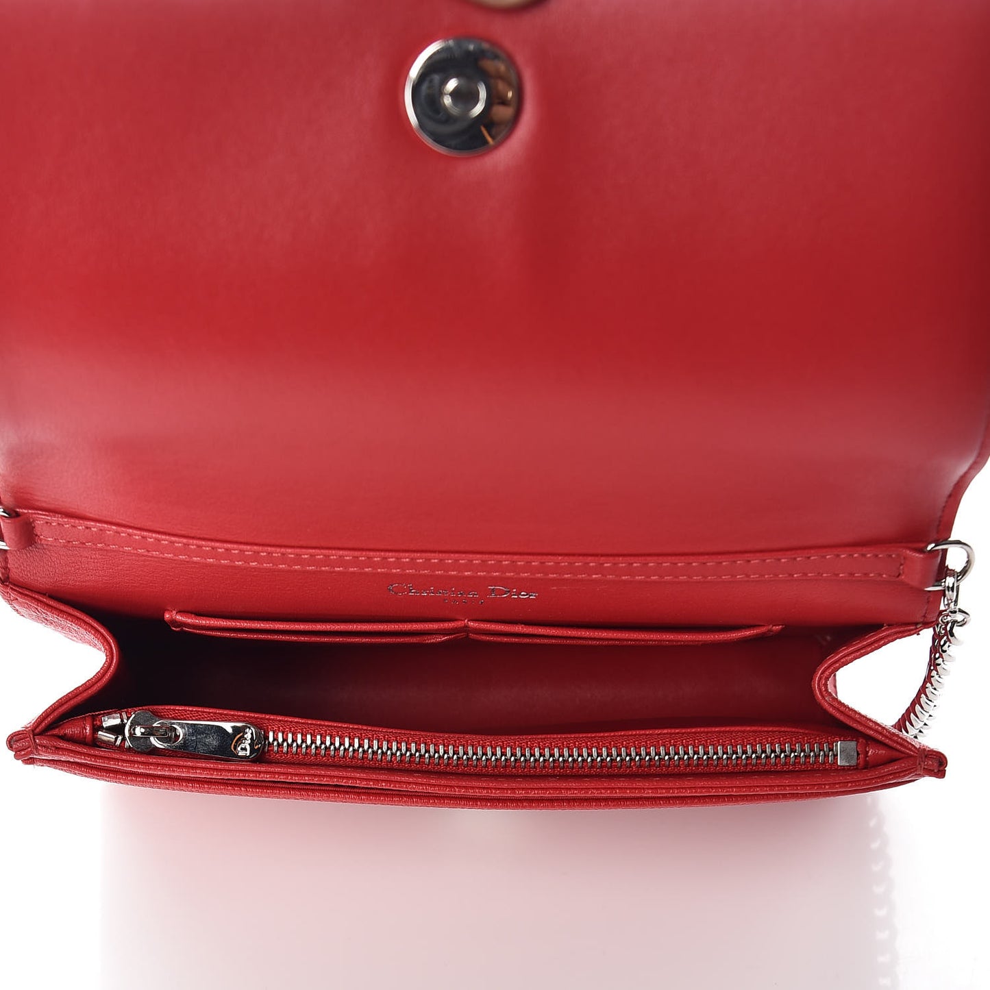 Grained Calfskin Diorama Wallet on Chain Pouch Rouge Vif