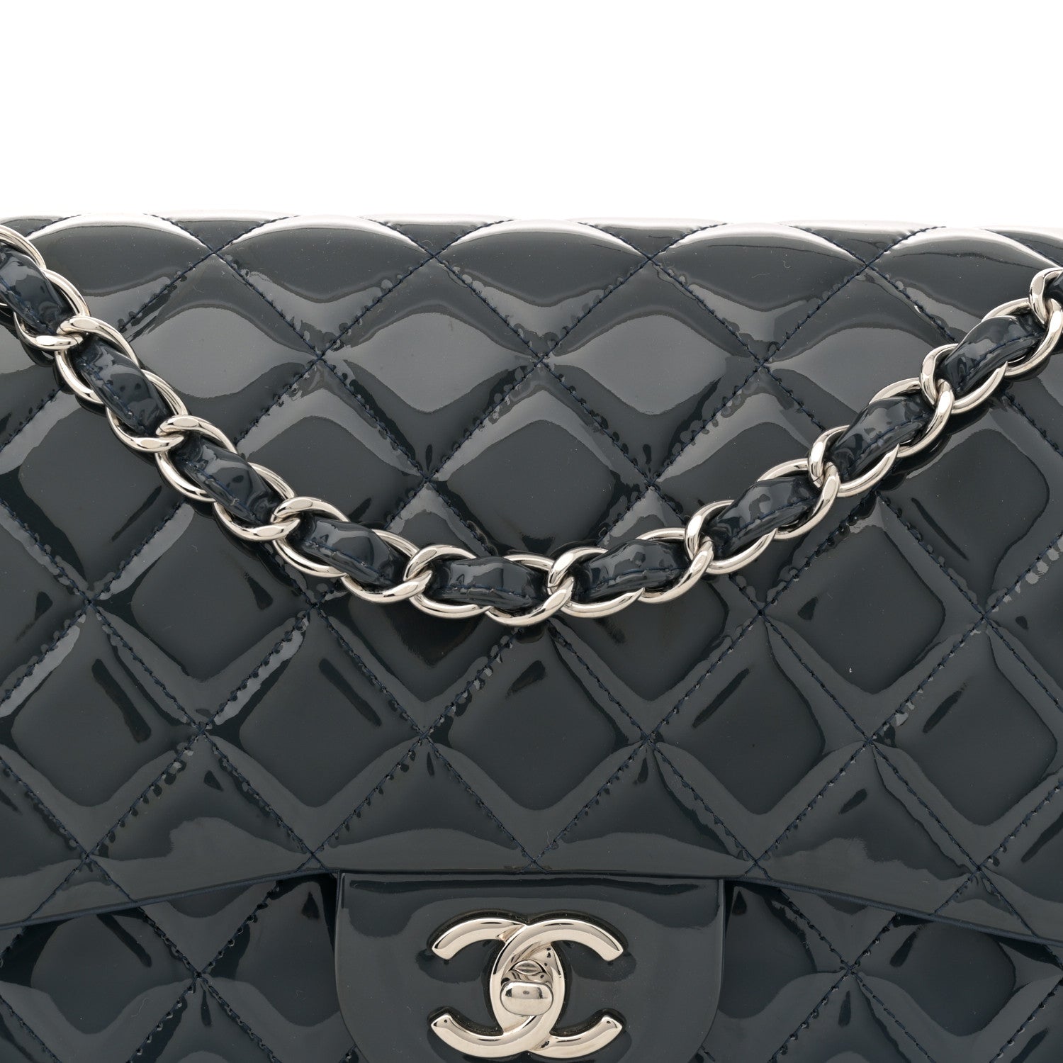 Chanel Patent Quilted Jumbo Double Flap Navy 8 of 14