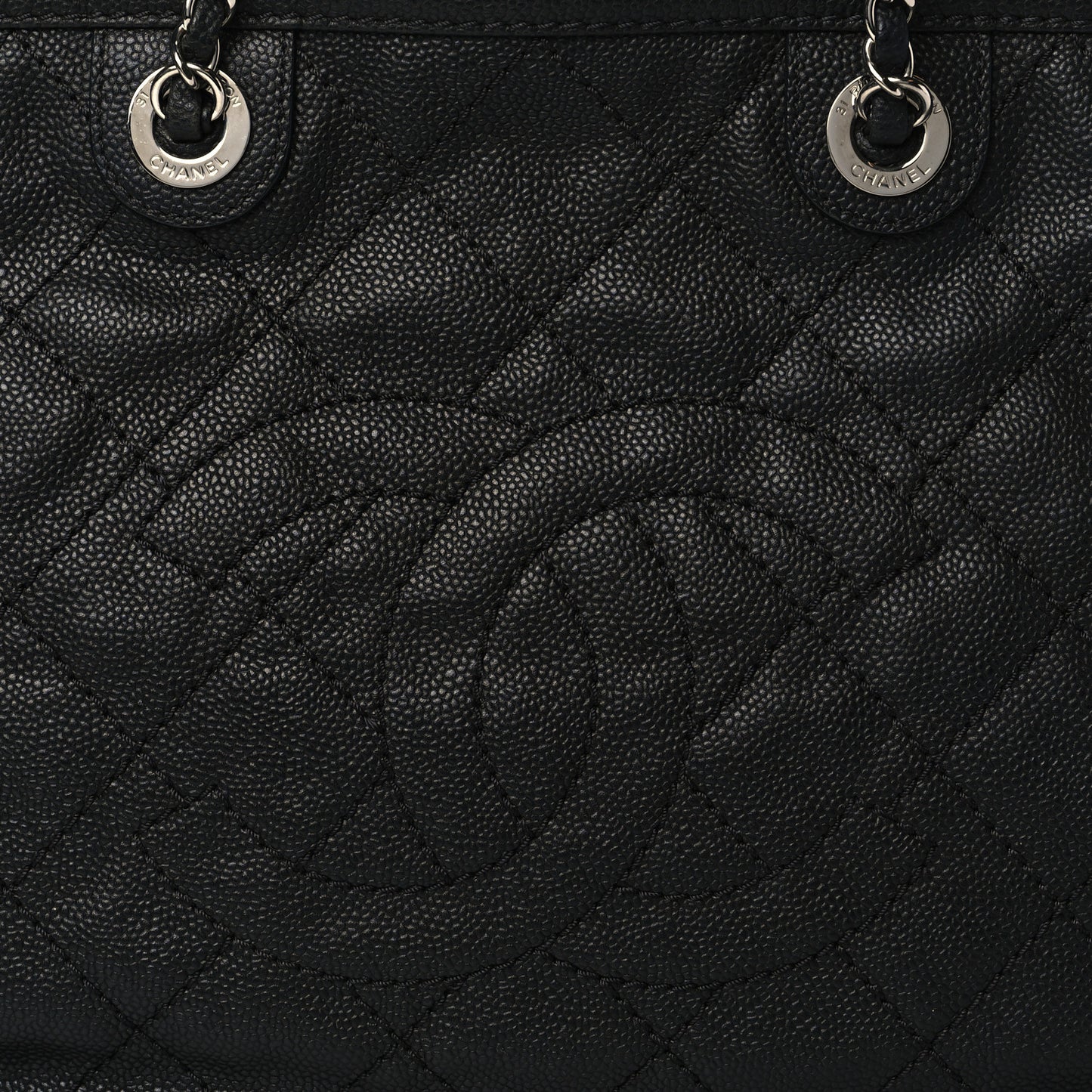 Grained Calfskin Quilted Small Daily Shopping Tote Black