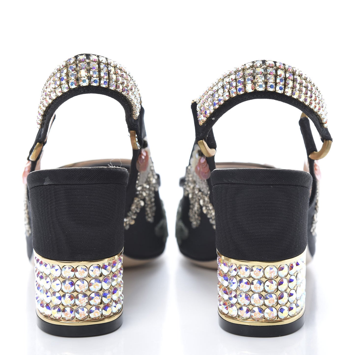 Moire Fabric Eyes Crystal Square G Madelyn Slingbacks 36 Black