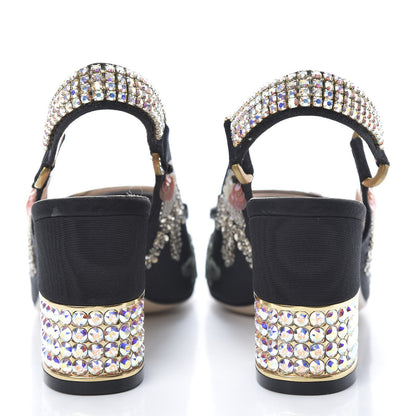 Gucci Moire Fabric Eyes Crystal Square G Madelyn Slingbacks 36 Black 6 of 10