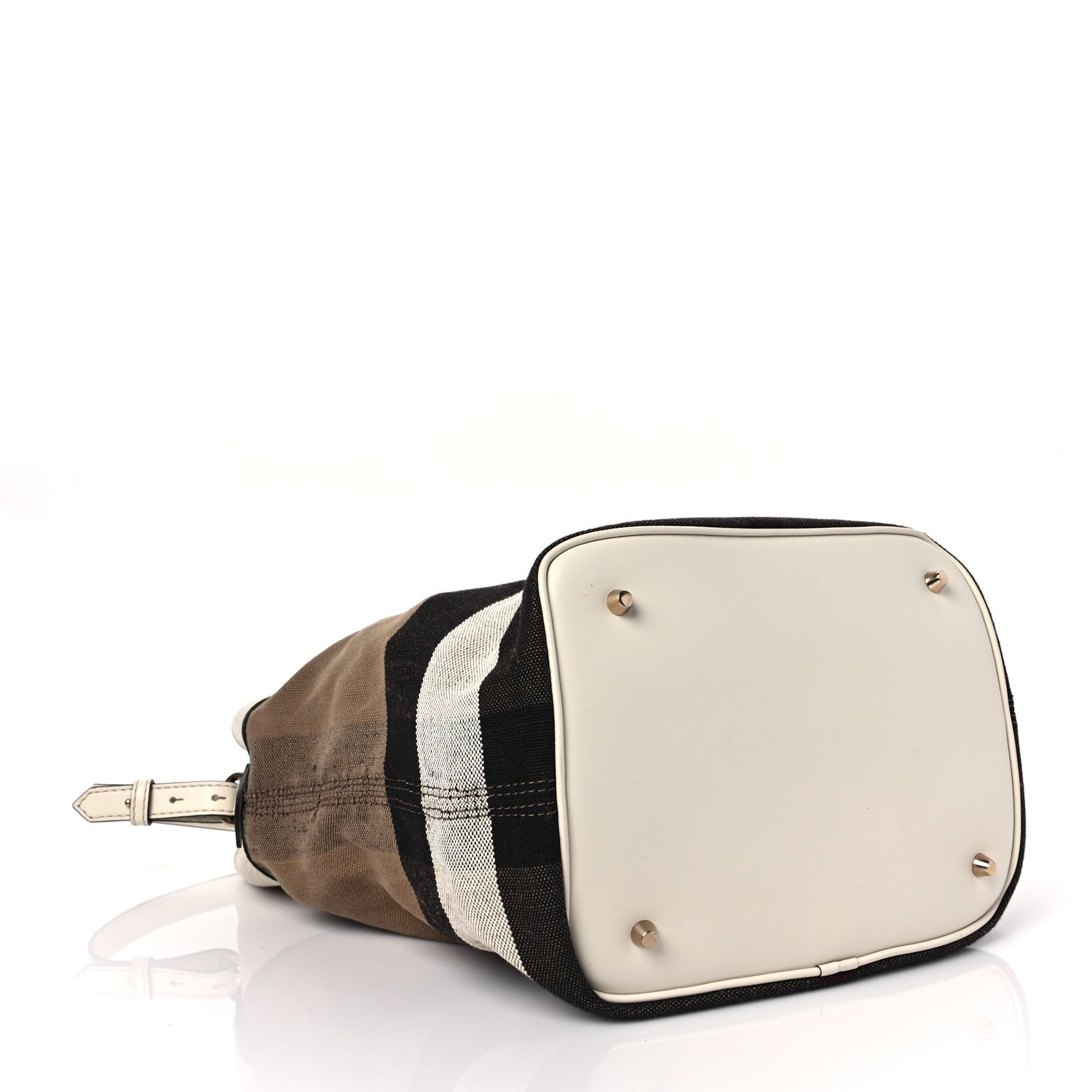 Burberry Grainy Calfskin Canvas Mega Check Medium Ashby Tassel Hobo White 5 of 8
