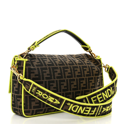Fendi Fabric Jacquard FF 1974 Large Baguette Tobacco Moro Giallo Fluo 3 of 10