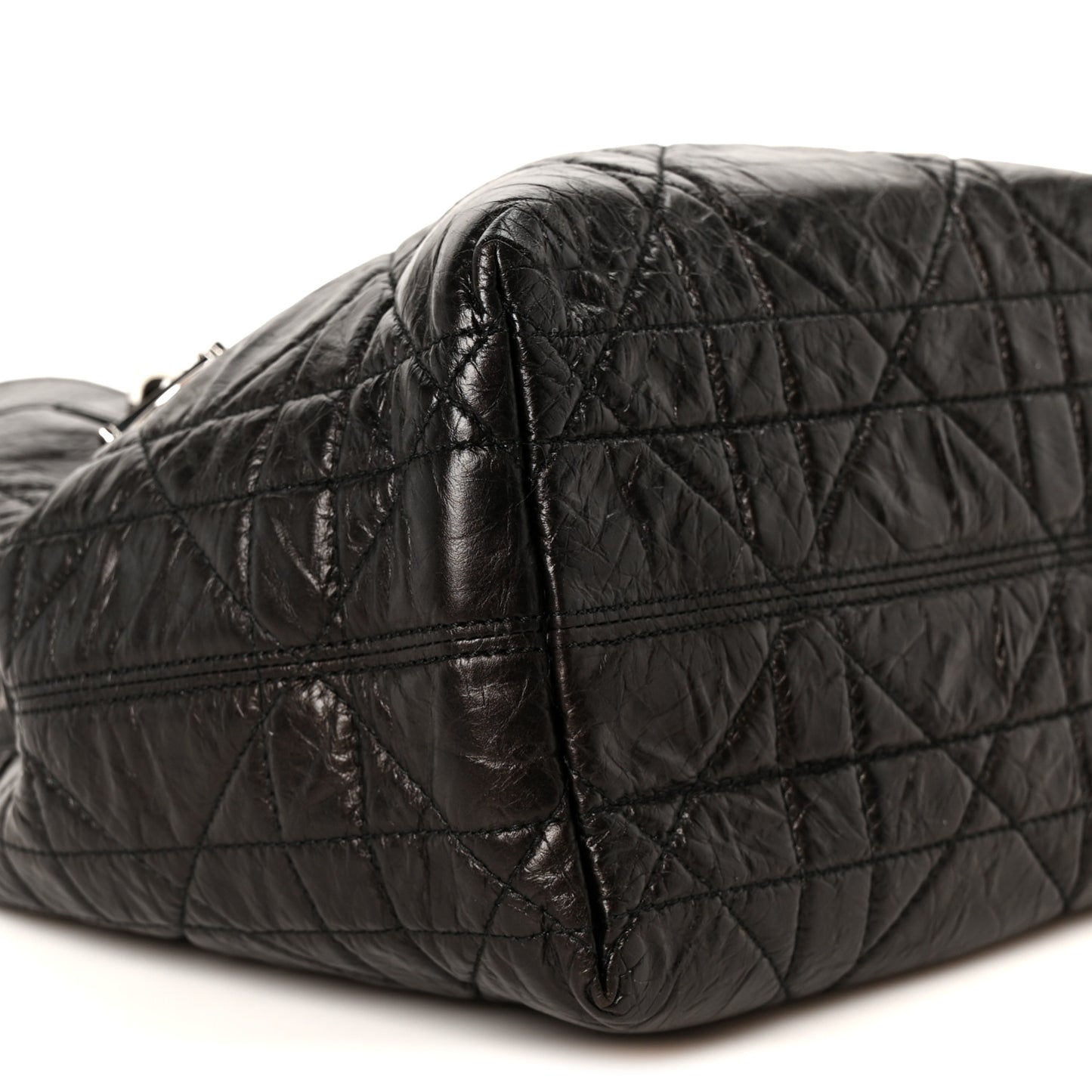 Crinkled Calfskin Macrocannage Small Toujours Vertical Tote Black