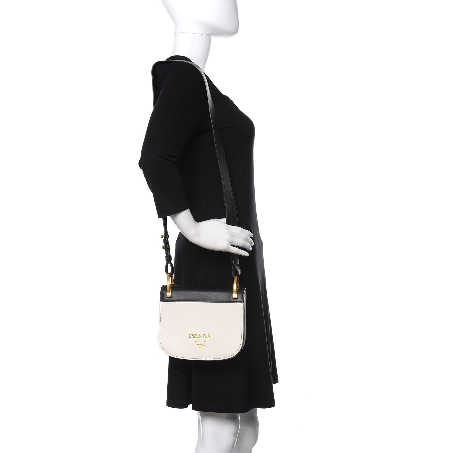 Prada City Calf Pionniere Saddle Bag Black White 2 of 9