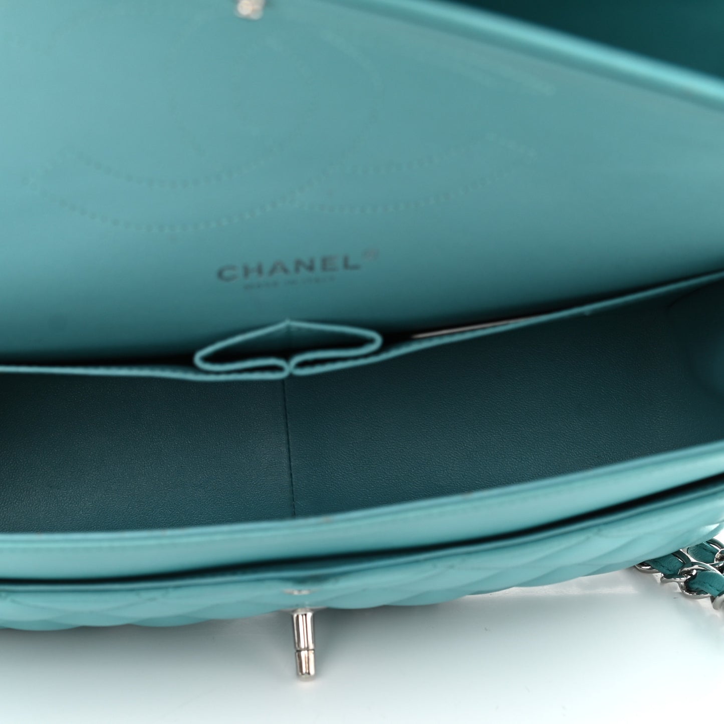 Lambskin Quilted Jumbo Double Flap Turquoise
