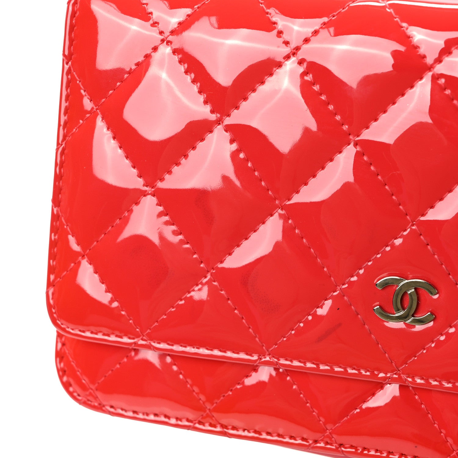 Chanel Patent Quilted Wallet On Chain WOC Coral 12 of 13