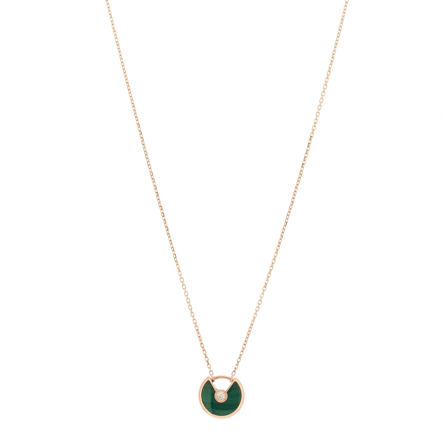 Cartier 18K Pink Gold Diamond Malachite XS Amulette de Cartier Pendant Necklace 1 of 6