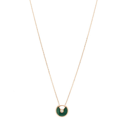 Cartier 18K Pink Gold Diamond Malachite XS Amulette de Cartier Pendant Necklace 1 of 6