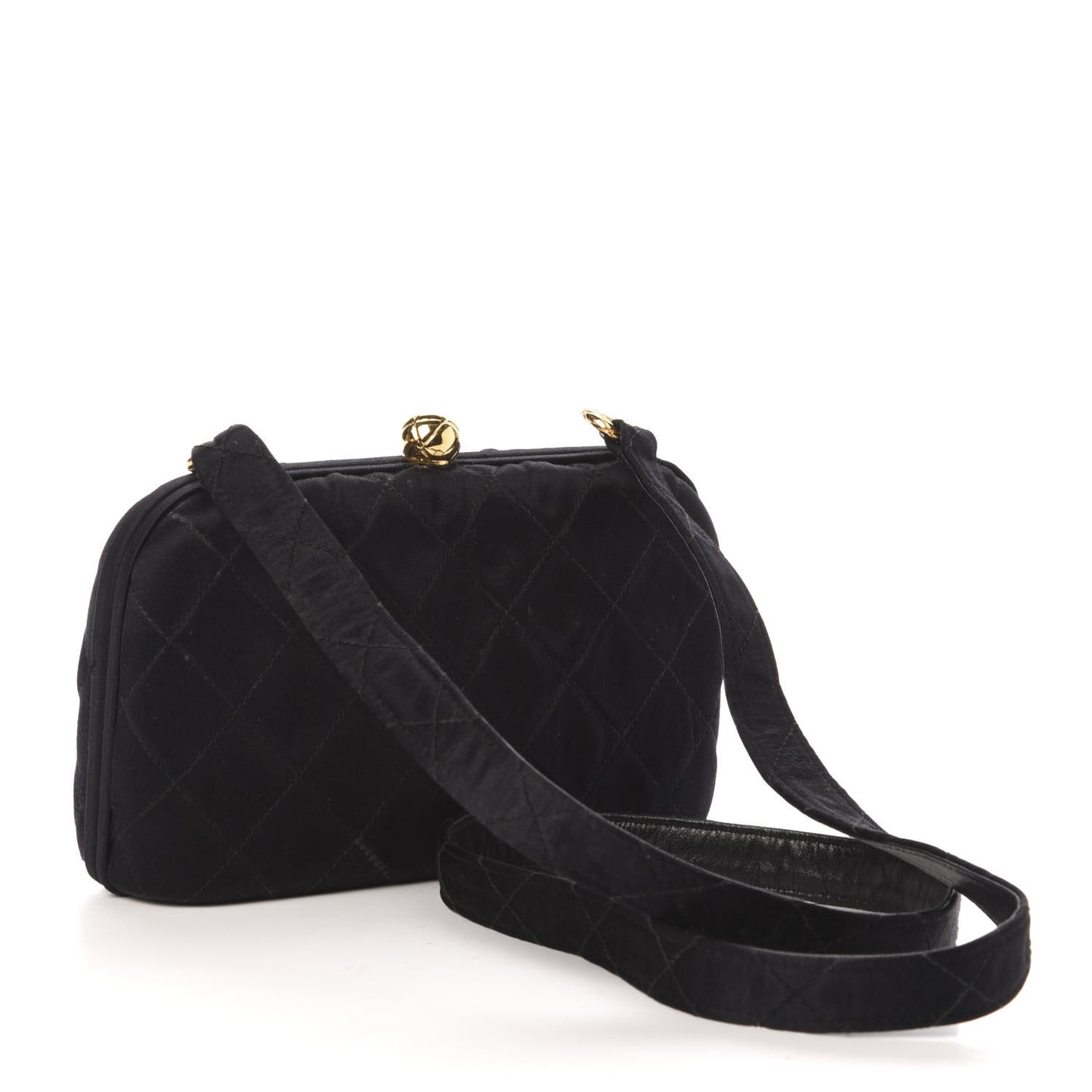Satin Quilted Shoulder Bag Black