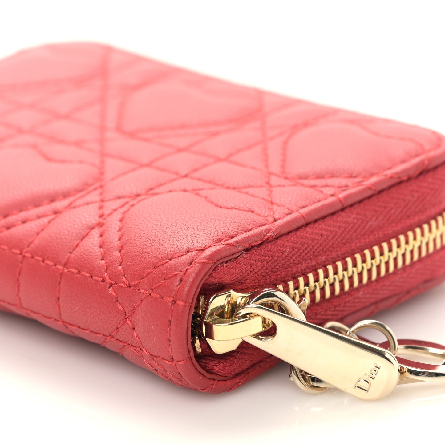 Lambskin Cannage Dioramour Small Lady Dior Voyageur Coin Purse Wallet Spicy Red