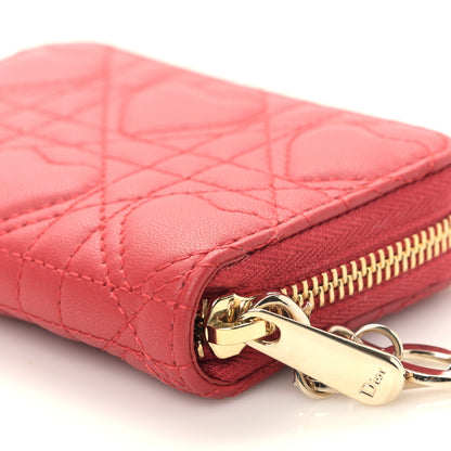 Christian Dior Lambskin Cannage Dioramour Small Lady Dior Voyageur Coin Purse Wallet Spicy Red 8 of 9