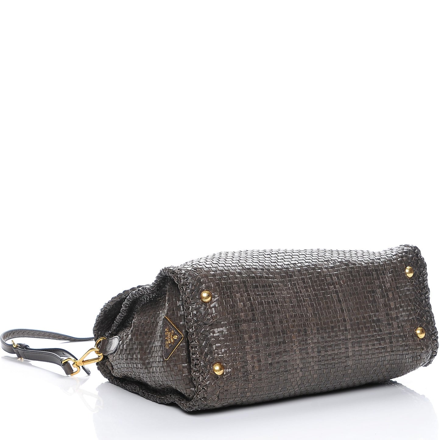 Goatskin Woven Top Handle Satchel Antracite