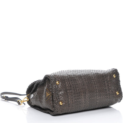 Prada Goatskin Woven Top Handle Satchel Antracite 5 of 10