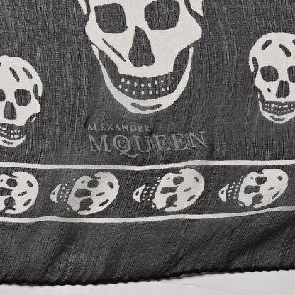 Alexander McQueen Silk Chiffon Skull Scarf Black Ivory 3 of 5