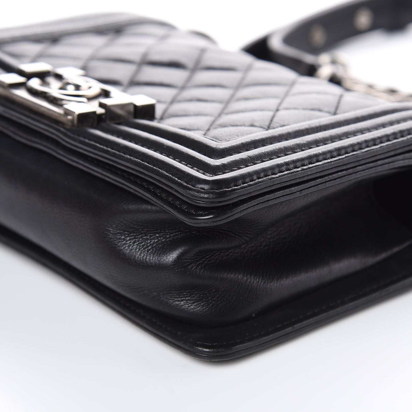 Calfskin Quilted Small Boy Flap Black