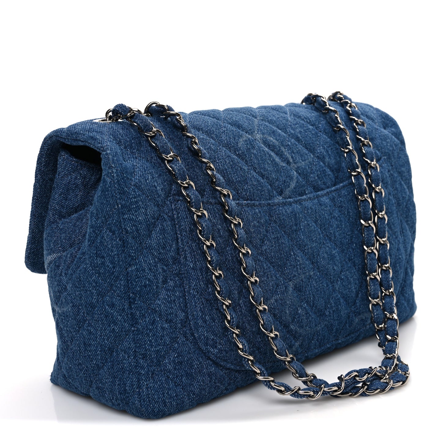 Denim Quilted CC Print Jumbo Single Flap Blue