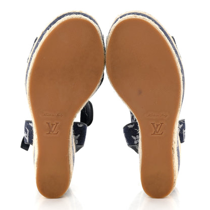 Louis Vuitton Monogram Denim Formentera Wedge Pumps 38 Grand Blue 5 of 7