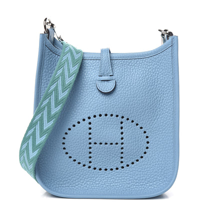 Hermes Taurillon Clemence Amazone Evelyne TPM Bleu Du Nord Vert Verone 1 of 10