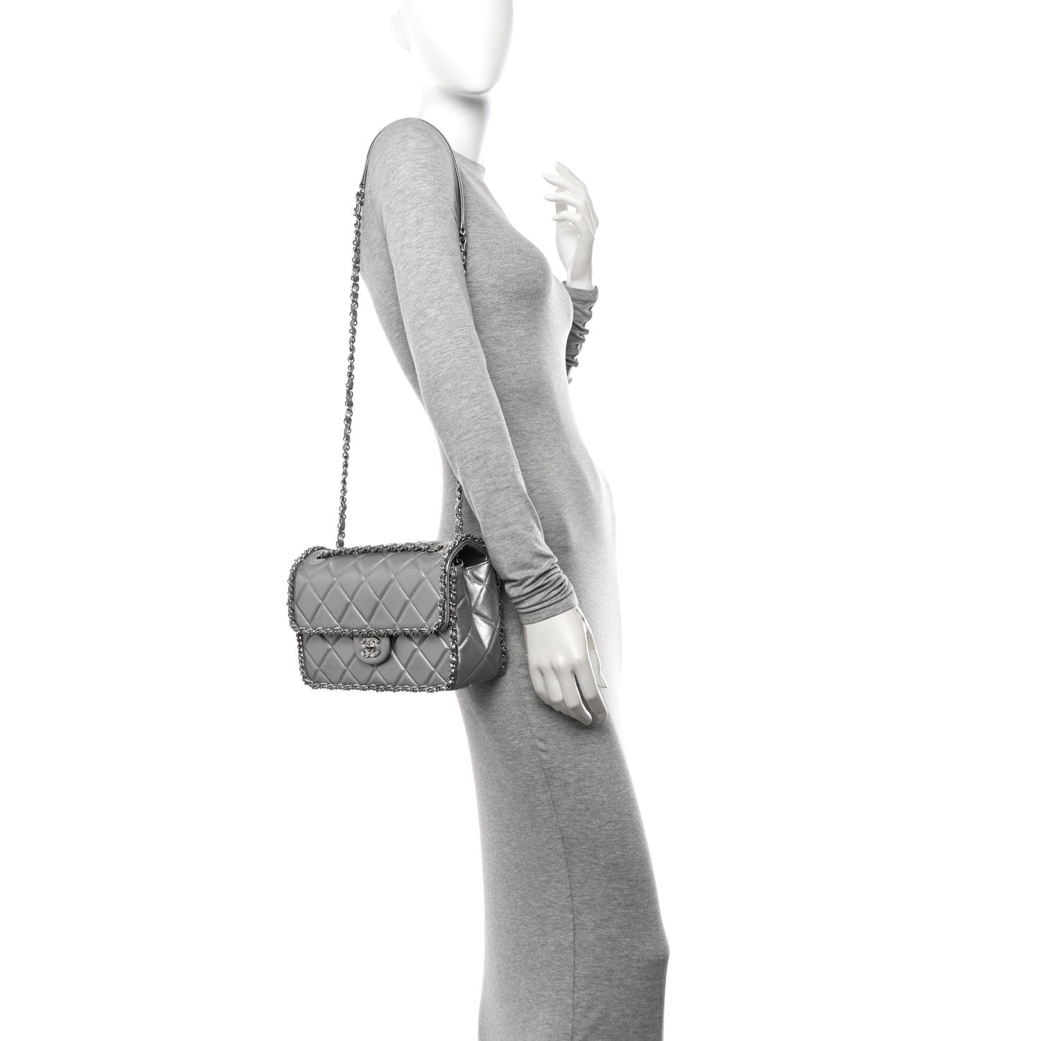 Chanel Metallic Lambskin Medium Chain All Over Flap Silver 2 of 12