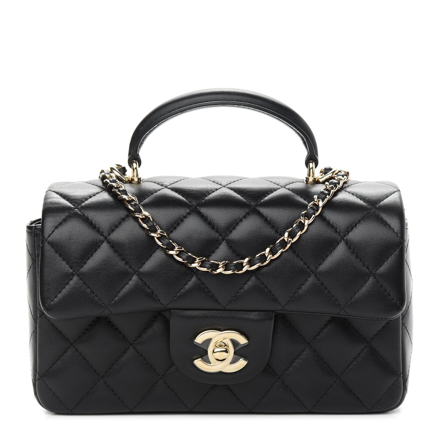 Chanel Lambskin Quilted Mini Top Handle Rectangular Flap Black 1 of 9