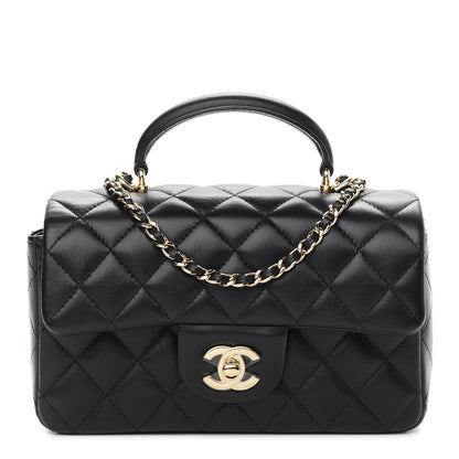 Chanel Lambskin Quilted Mini Top Handle Rectangular Flap Black 1 of 9