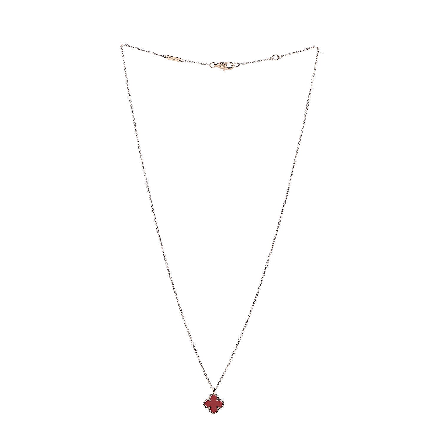 Van Cleef & Arpels 18K Rose Gold Carnelian Sweet Alhambra Pendant Necklace 3 of 7