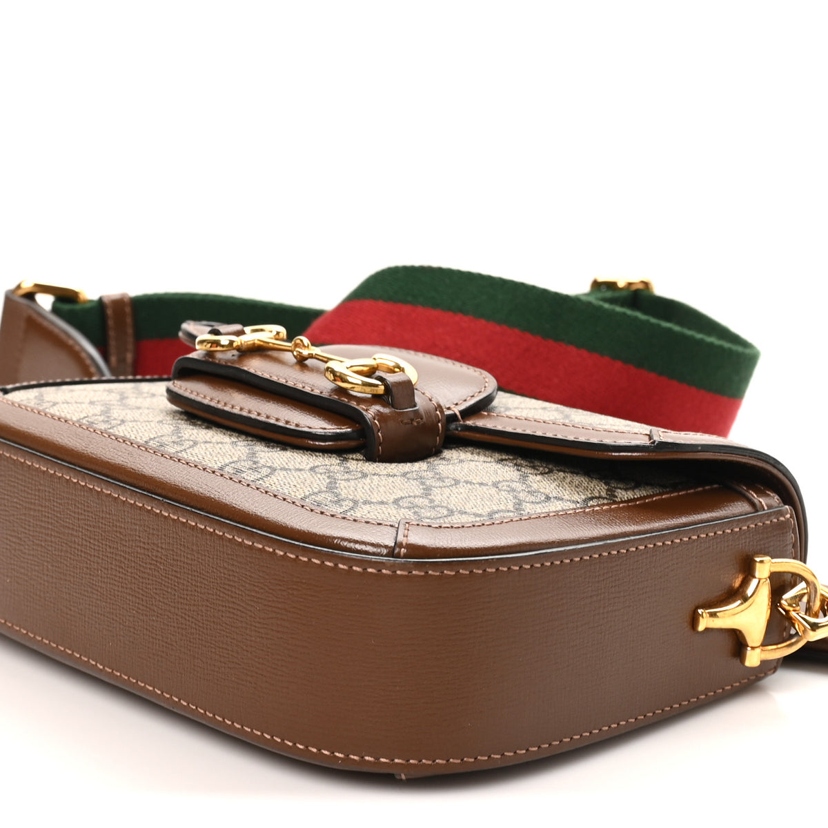 Gucci GG Supreme Monogram Azalea Calfskin Web Mini Horsebit 1955 Shoulder Bag Beige Ebony Brown Sugar 10 of 10