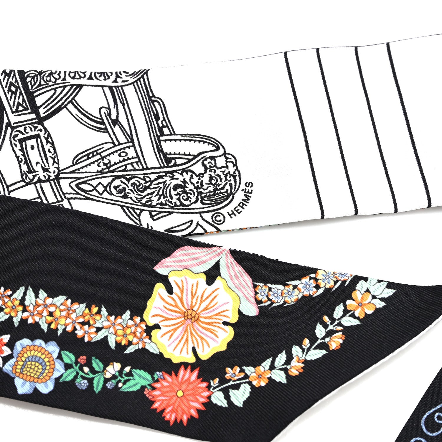 Hermes Silk Brides de Gala en Fleurs Twilly Black Multicolor White 3 of 3