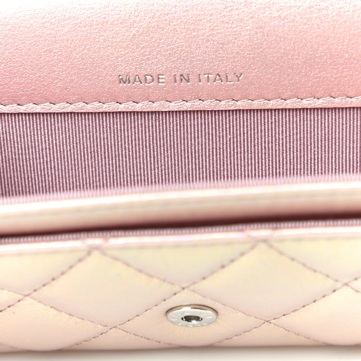 Iridescent Calfskin Quilted Flap Card Holder Wallet Pink