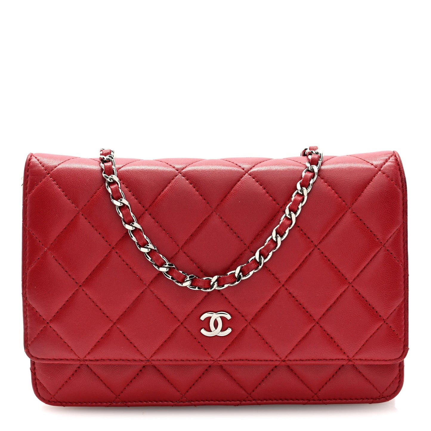 Lambskin Quilted Wallet On Chain WOC Red