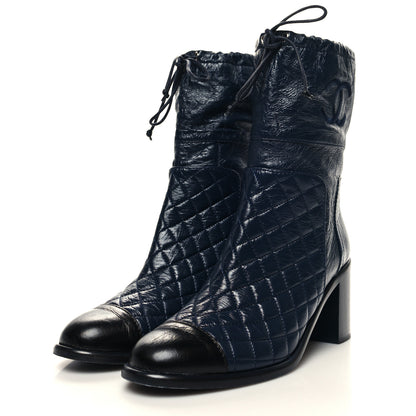 Chanel Crumpled Calfskin Quilted Cap Toe Short Boots 39.5 Blue Black 3 of 7